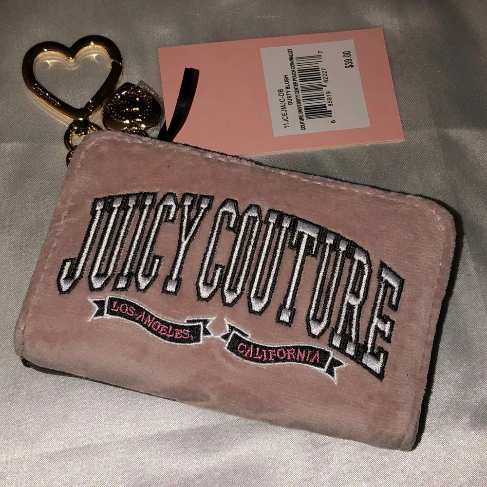 Juicy Couture Dusty Blush Couture University Center Pouch Coin Wallet NWT